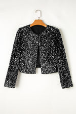 Sequin Open Front Long Sleeve Jacket