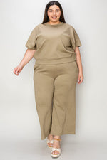 Double Take Full Size Texture Short Sleeve Top and Pants Set Top Trendsi