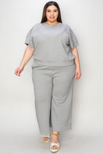 Double Take Full Size Texture Short Sleeve Top and Pants Set Top Trendsi