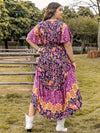 Plus Size Printed V-Neck Flutter Sleeve Midi Dress Dress Trendsi