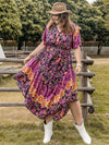 Plus Size Printed V-Neck Flutter Sleeve Midi Dress Dress Trendsi