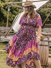 Plus Size Printed V-Neck Flutter Sleeve Midi Dress Dress Trendsi Vivid Violet / 0XL