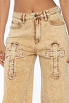 Stone Washed Denim Jeans With Cross Patch Rehab Lab Taupe / M Stone Washed Denim Jeans With Cross Patch